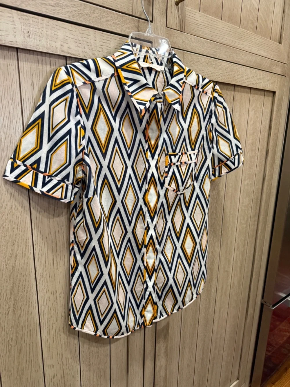 Tory Burch Short Sleeve Button Up Blouse, Size 4